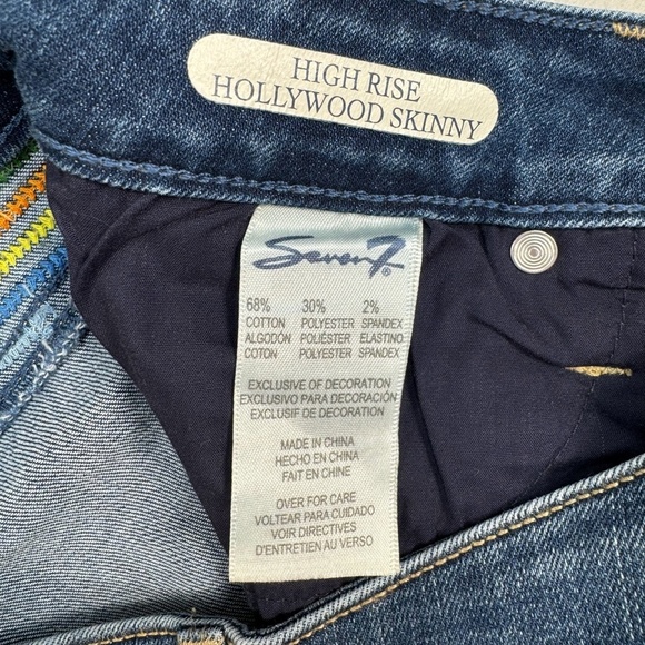 Seven 7 Hollywood Skinny Jeans Womens Size 8 Medium Blue Rainbow High Rise - Picture 6 of 14